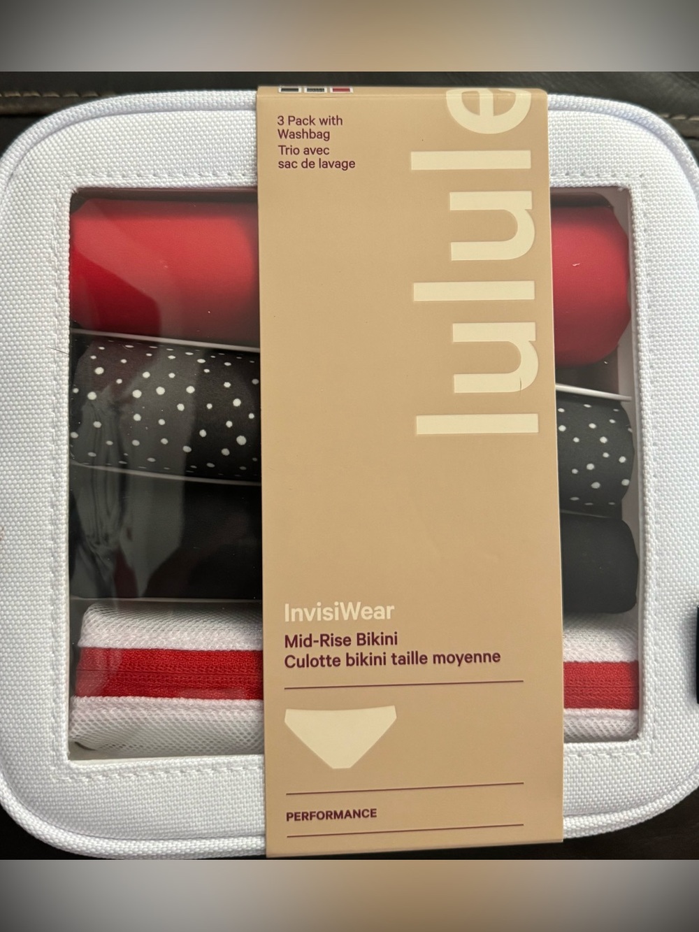 NWT LULULEMON InvisiWear Mid-Rise Bikini 3 Pack Size Large Washbag & Case Rare